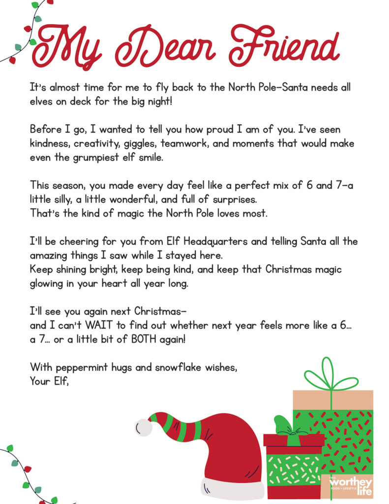 The Elf on the Shelf Goodbye Letter, 6-7 version