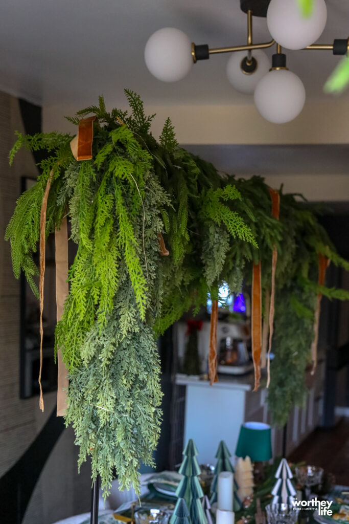 creating a garland and ribbon showstopper for tablescape